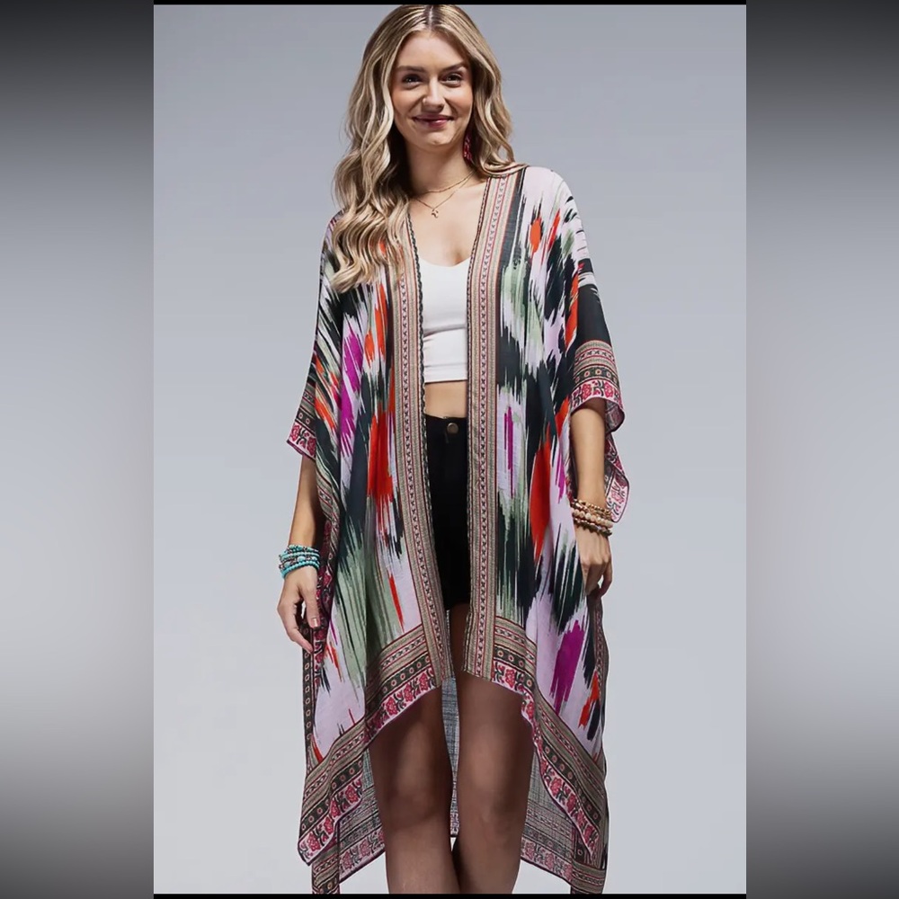 Colorful & Vibrant Ethnic Print Kimono with a Detailed Border